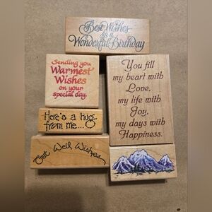 Wooden Sentiment Stamp Set - Natural and Multicolor #5